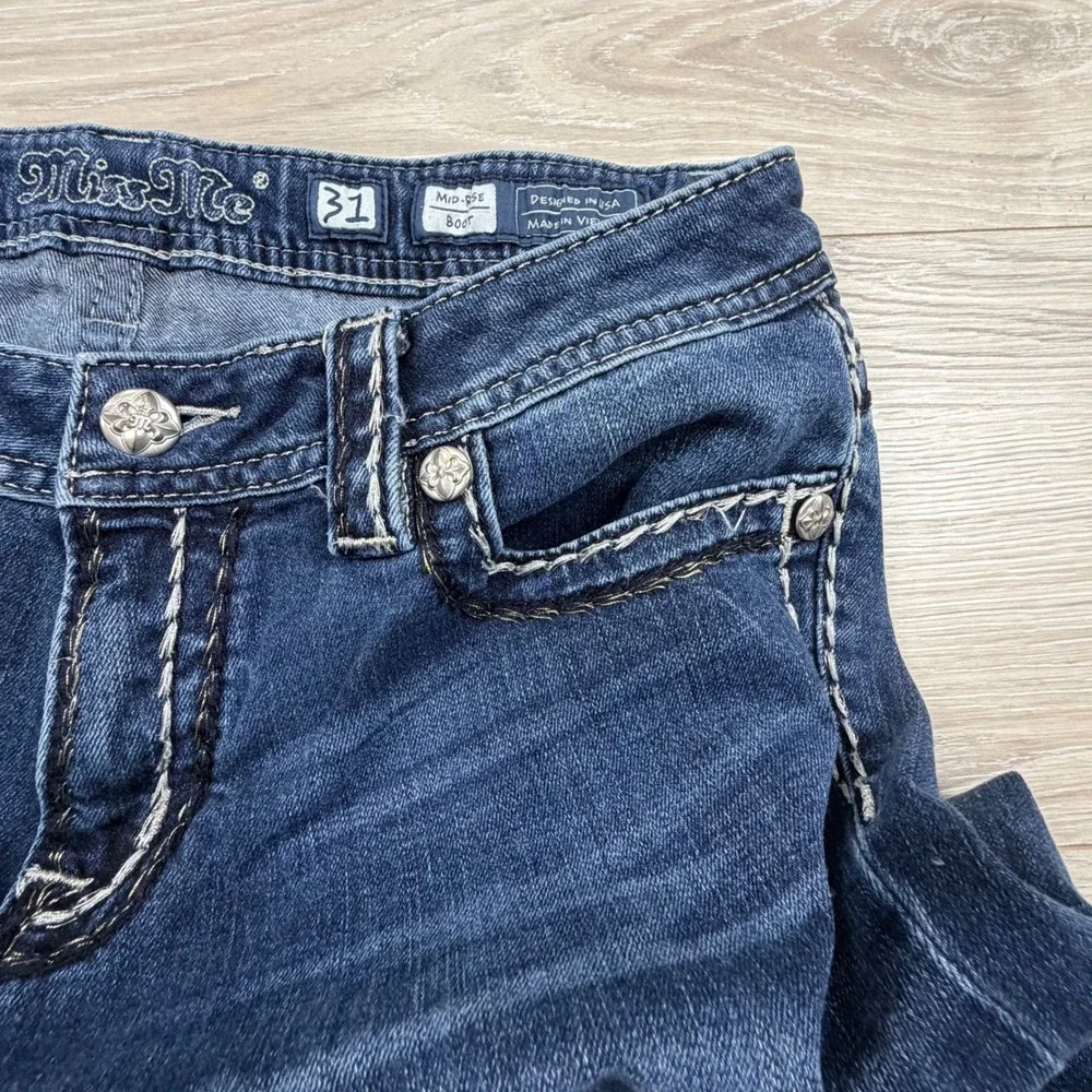 Miss Me Womens Mid Rise Bootcut‎ Jeans Dark Wash Contrast Stitch MS5012B8D Sz 31